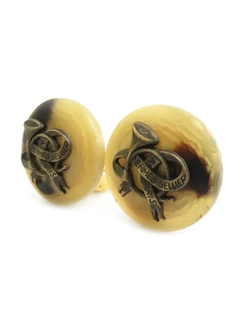 Auth Hermes Earrings Beige/Gold Buffalo #303041H17B
